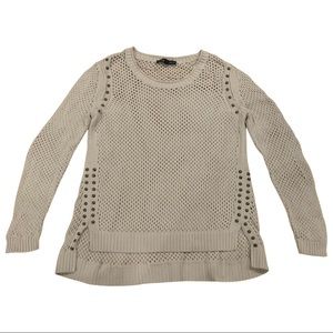 Beige Open Knit Studded Sweater